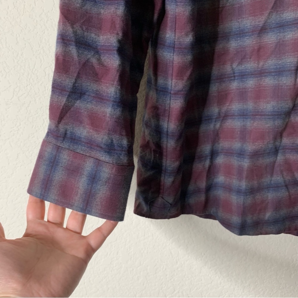 Proper cloth Mens Kent burgundy navy lightweight flannel shirt L - Picture 3 of 8